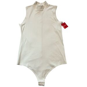 Spanx Mock Neck Sleeveless Bodysuit Size XL NWT $98 Ribbed Beige Tan